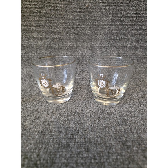Unmarked Other - Vtg Shot Glass Rx Caduceus Crest Gold Trim Set Of 2